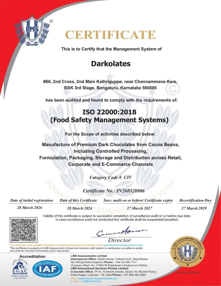 ISO 22000:2018 Food Safety Management System certificate